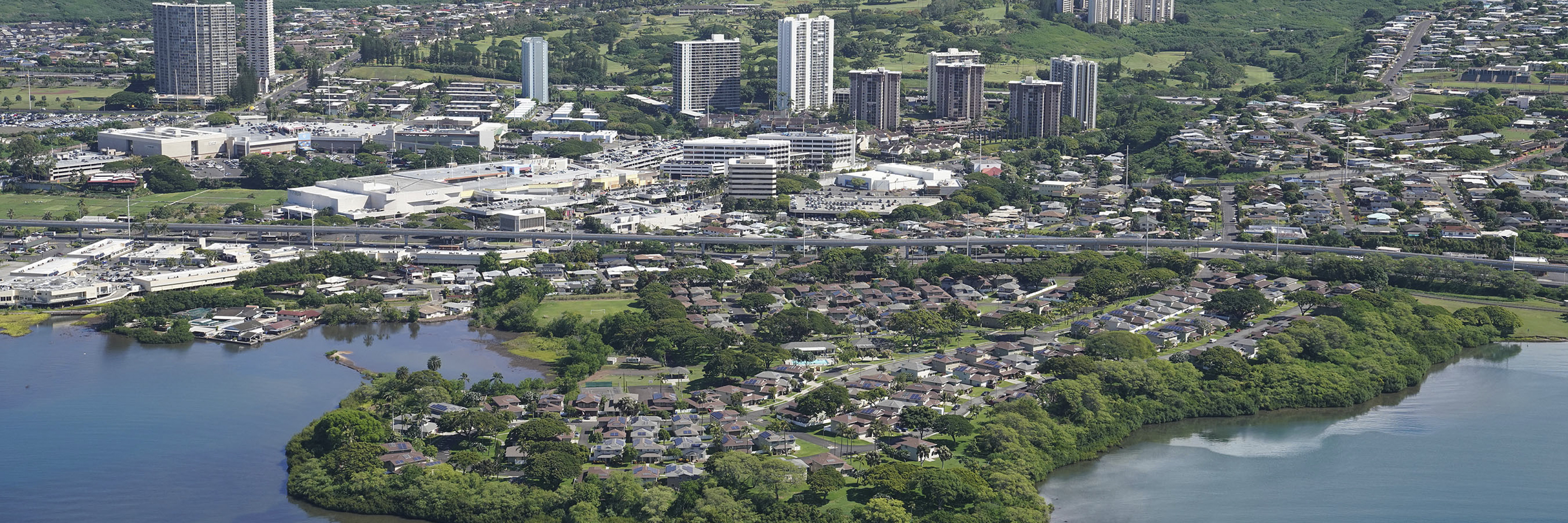 An aerial view of McGrew Point Pearl Harbor, Aiea, Pearl City and Pearlridge