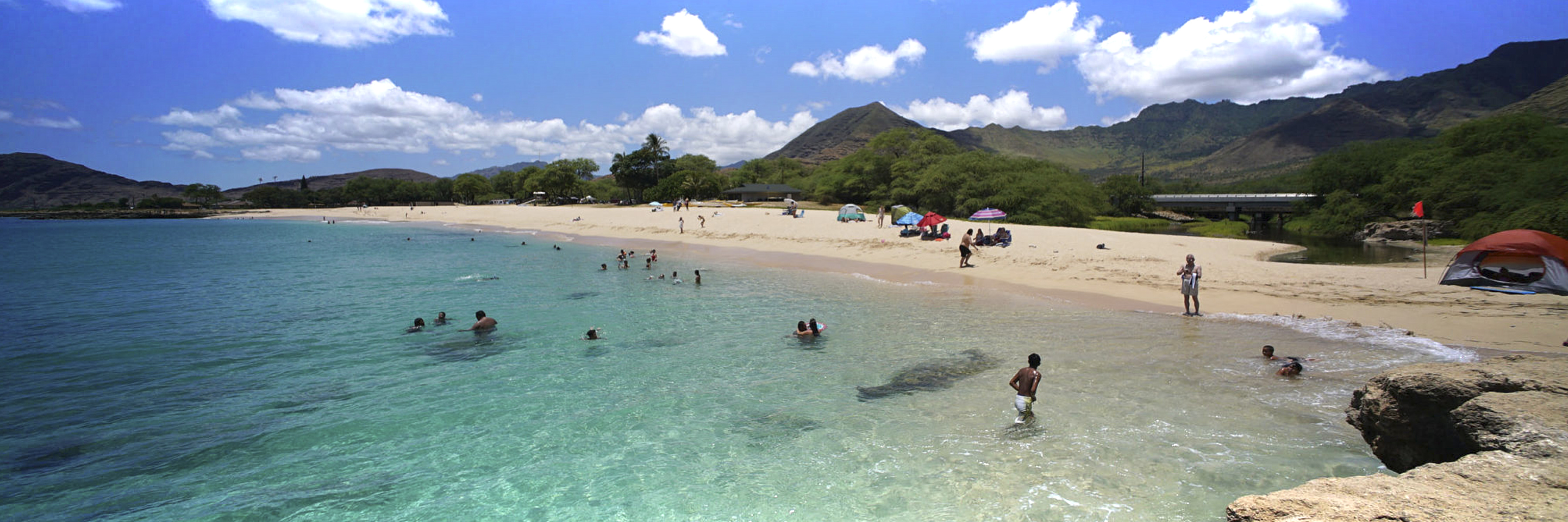 Beach goers enjoy their time at Zablan Beach Park on the west side of Oahu.